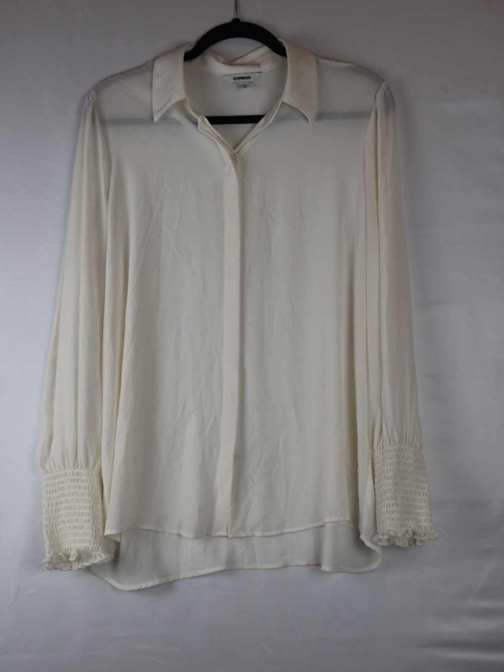 Express Ivory Button-Front Long Sleeve Blouse